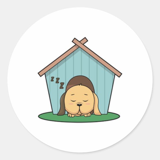 Sticker Rond Chien dans la maison de Chien (Devant)