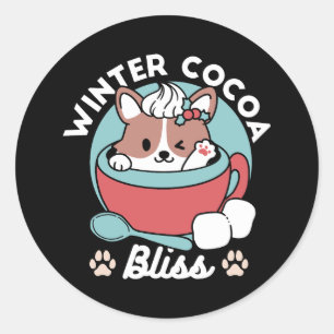 Sticker Rond Chien dans la Mug Festive pour Vibes de vacances -