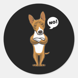 Sticker Rond Chien de basenji têtu drôle