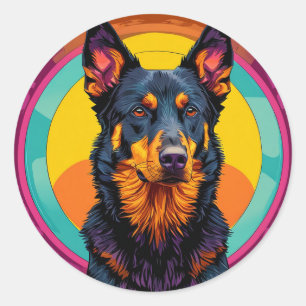 Sticker Rond Chien de Beauceron Illustration colorée