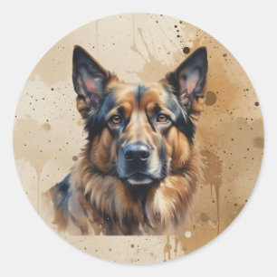 Sticker Rond Chien de berger allemand animal de compagnie