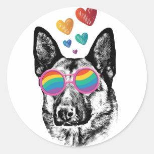 Sticker Rond Chien de berger allemand avec la Saint-Valentin co
