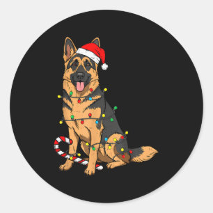 Sticker Rond Chien de berger allemand Noël Lumières Xmas Chien
