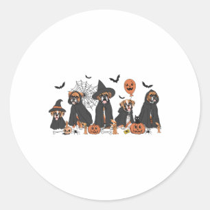 Sticker Rond Chien de boîte à cinq sorcières Halloween Chien de
