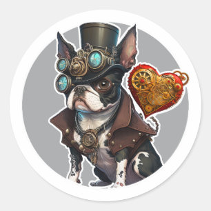 Sticker Rond Chien de Boston Terrier