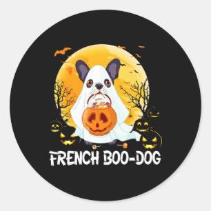 Sticker Rond Chien de Botte Français Chien de Boo Halloween Amu