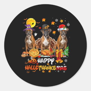 Sticker Rond Chien de boxe Halloween Thanksgiving Joyeux Chris