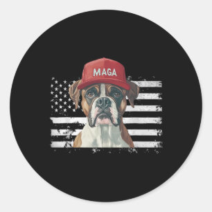 Sticker Rond Chien De Boxer Portant Des Chiens Du Drapeau Améri