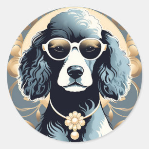 Sticker Rond Chien de caniche classique