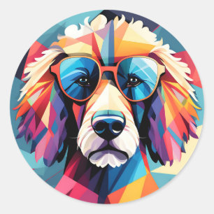 Sticker Rond Chien de caniche cubiste