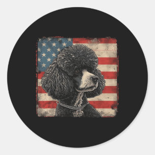 Sticker Rond Chien de caniche Patriot Américain Fête de l'Indép