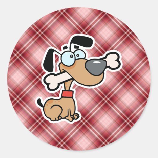 Sticker Rond Chien de caricature rouge plaid (Devant)
