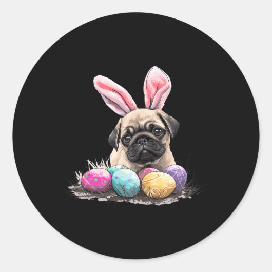 Sticker Rond Chien de Carlin de Pâques de Pâques Chien de Carli (Devant)