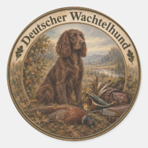 Sticker Rond Chien de chasse Wachtelhund, Spaniel allemand