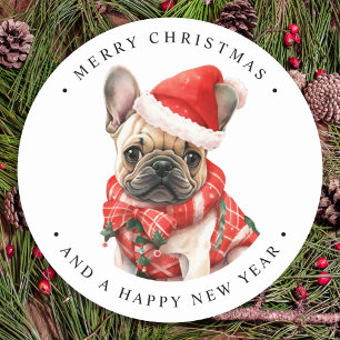Sticker Rond Chien de Chien de Chien mignon Chien joyeux Noël
