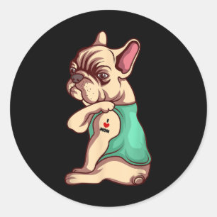 Sticker Rond Chien de Chien de France J'aime Maman Tatouage Adu