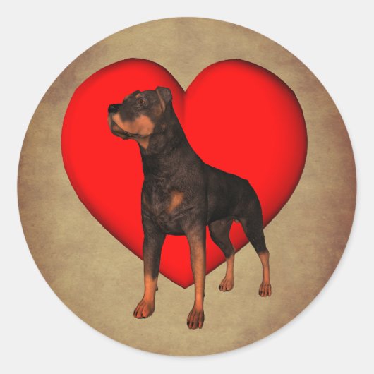 Sticker Rond Chien de coeur rouge Rottweiler (Devant)