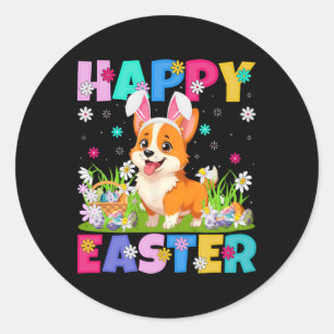 Sticker Rond Chien de Corgi gallois Joyeux Chasse aux Oeufs de 