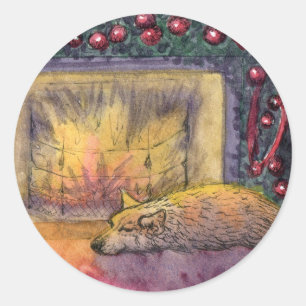 Sticker Rond Chien de Corgi rêve festif