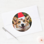 Sticker Rond Chien de Corgi souriant Noël fun (Enveloppe)