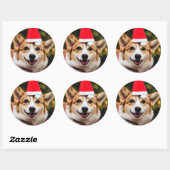 Sticker Rond Chien de Corgi souriant Noël fun (Feuille)