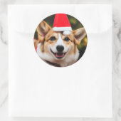 Sticker Rond Chien de Corgi souriant Noël fun (Sac)