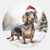 Sticker Rond Chien de Dachshund à Noël de neige (Devant)