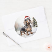 Sticker Rond Chien de Dachshund à Noël de neige (Enveloppe)