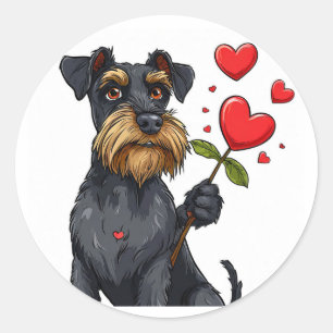 Sticker Rond Chien de dessin animé avec une fleur