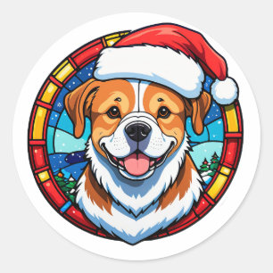 Sticker Rond Chien de dessin animé de Noël festif