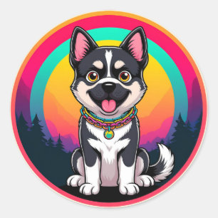 Sticker Rond Chien de dessin animé joueur