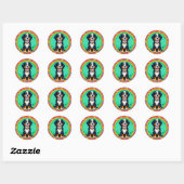Sticker Rond Chien de dessin animé joyeux (Feuille)