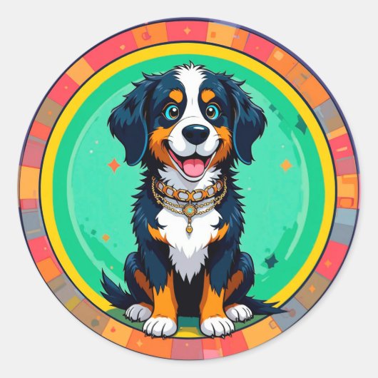 Sticker Rond Chien de dessin animé joyeux (Devant)