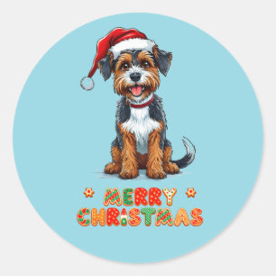 Sticker Rond Chien de dessin animé joyeux portant un chapeau de