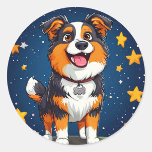 Sticker Rond Chien de dessin animé mignon