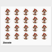 Sticker Rond Chien de dessin animé mignon (Feuille)