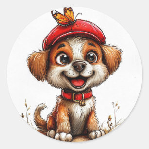 Sticker Rond Chien de dessin animé mignon
