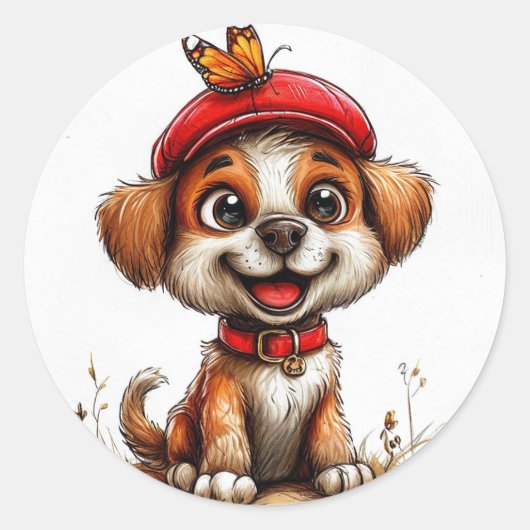 Sticker Rond Chien de dessin animé mignon (Devant)