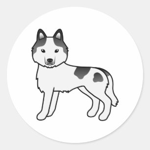 Sticker Rond Chien de dessin animé mignon husky sibérien pie no