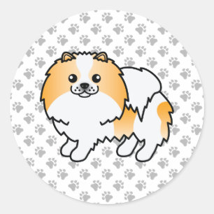 Sticker Rond Chien de dessin animé Pomeranian Parti-Couleur Ora