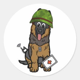 Sticker Rond Chien de garde mignon portant un casque de l'armée