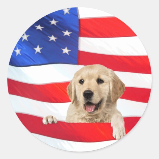 Sticker Rond Chien de Golden Retriever sur le drapeau (Devant)