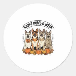 Sticker Rond Chien de Halloween Joyeux Howl-O-Ween Vintage Berg