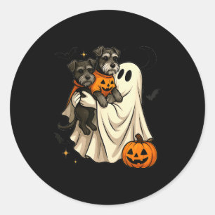 Sticker Rond Chien de Halloween Schnauzer Miniature Fantôme