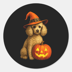 Sticker Rond Chien de la famille d'art Caniche Halloween Citrou