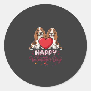 Sticker Rond Chien de la Saint-Valentin Basset Hound Floral