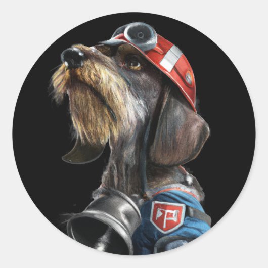 Sticker Rond Chien de la tête du feu de pompier (Devant)
