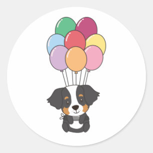 Sticker Rond Chien De Montagne Bernais Mouches Avec Ballons Col