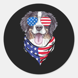 Sticker Rond Chien De Montagne Bernese Drapeau Américain Gles 4