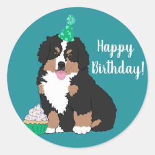 Sticker Rond Chien de montagne bernois Chiot Anniversaire